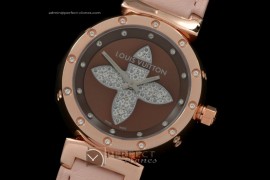 LV01032 Tambour Ladies Lovely Diamonds RG Brown Dial Swiss Quart