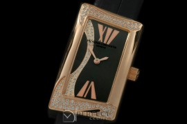 VC1972-112D 1972 Ladies RG/Diam/LE Black Swiss Qtz