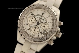 CHA00091 J12 Auto Chrono Wht/Diam Full Ceramic A-775Sec