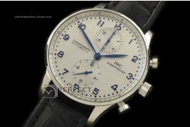 IWPG10002 Portuguese Chrono SS/LE Wht/Blue A-7750 New Improved