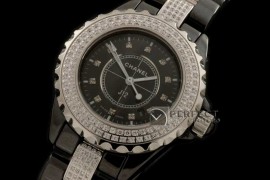 CHA10042 J12 Black Ceramic Diamonds Ladies Japanese Quartz