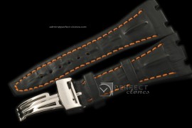APA10005 Black Horn Back Leather Strap Orange Stitch c/w Clasp F