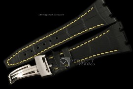 APA10008 Black Leather Yellow Stitch Strap c/w Clasp