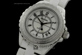 CHAA00113 Men J12 White Ceramic/Genuine Diamonds Swiss Eta 2824