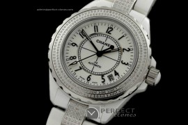 CHAA00115 Men J12 White Ceramic/Genuine Diamonds Swiss Eta 2824