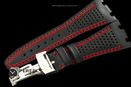 APA10009 Black Preforated Leather Red Stitch Strap c/w Clasp
