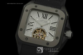 CARS10071 Santos 10Tourbillon PVD/SS/NY White Asian 2813