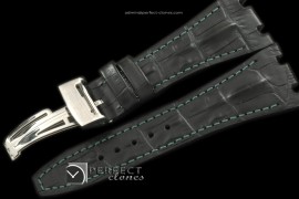 APA10011 Black Horn Back Leather Strap Green Stitch c/w Clasp
