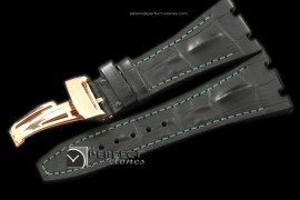APA10012 Black Horn Back Leather Strap Green Stitch c/w RG Clasp