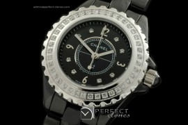 CHA-MI-1012 J12 Mini Black Ceramic Diamonds Japanese Quartz/Boxs