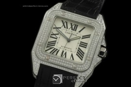 CARS00092BK Santos 10Men SS/Diam/LE White Asian 2824 Ul