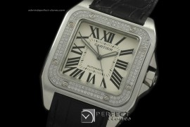 CARS00090BK Santos 10Men SS/Diam/LE White Asian 2824 Ul