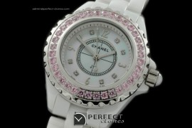 CHA-MI-1003 J12 Mini White Ceramic Diamonds Japanese Quartz/Boxs