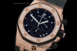 APROL10017 Royal Oak Ladies Chrono RG/RU Diam Bez Black Jap OS20