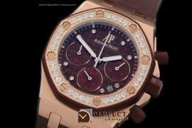 APROL10018 Royal Oak Ladies Chrono RG/RU Diam Bez Brown Jap OS20