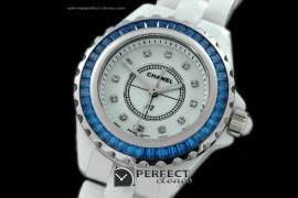 CHA-MI-1006 J12 Mini White Ceramic Sq/Blue Japanese Quartz/Boxs