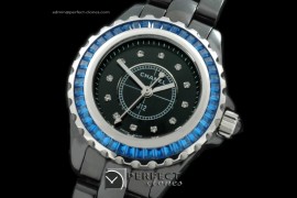 CHA-MI-1016 J12 Mini Black Ceramic Sq/Blue Japanese Quartz/Bo