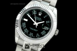 R41DJS00112 SS Oyster Fluted Black Roman Asian Eta 2836-2 25J