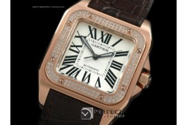 CARS00072BR Santos 10Mid RG/LE Diam White Swiss Eta 2671 Ult V