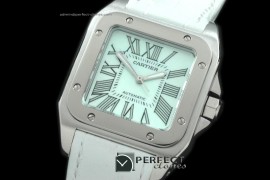CARS00041WT Santos 10Mid SS/LE Wht Swiss Eta 2671