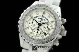 CHA00095 J12 Auto Chrono Wht/Diam Full Ceramic A-7750 Sec