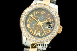 RDJLT06082 2011 Flora Oyster/Diam SS/YG M-Green Swiss Eta 2671-2