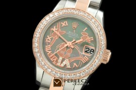 RDJLTR06082 2011 Flora Oyster/Diam SS/RG M-Green Swiss Eta 2671-