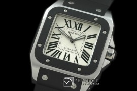 CARS00032 Santos 10Mid SS/RU Wht/Blk Swiss Eta2671