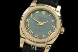 RLCM00206 Ladies Mini Cellini YG/LE MOP Green Roman Swiss Quartz