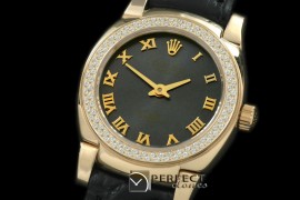 RLCM00210D Ladies Mini Cellini YG/LE MOP Black Roman Swiss Quart