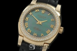 RLCM00206D Ladies Mini Cellini YG/LE MOP Green Roman Swiss Quart