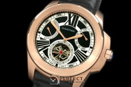 CARCC10038 Calibre de Cartier Calender Tourbillon RG/LE Whit/Blk