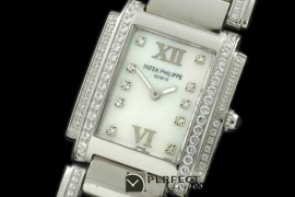 PP01032 Ladies 24 Hours Double/Band Diamonds SS MOP Wht S-Qtz