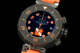 LVD02023 Tambour Men Diving Chrono PVD/RU Black/Orange Jap OS Qt