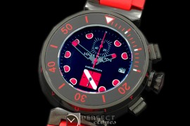 LVD02024 Tambour Men Diving Chrono PVD/RU Black/Red Jap OS Qtz
