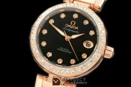 OMDEL00112D Deville Ladymatic RG/RG/Diam Blk Swiss Quartz
