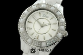 CD00105 Dior VIII Full Size Cer/Cer/Diam White Jap Quartz