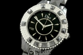 CD00106 Dior VIII Full Size Cer/Cer/Diam Black Jap Quartz