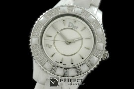 CD00105A Dior VIII Mid Size Cer/Cer/Diam White Jap Quartz