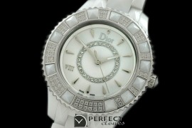 CD00107A Dior VIII Mid Size Cer/Cer/Diam White Jap Quartz