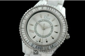 CD00121A Dior VIII Mid Size Cer/Cer/Wht Diam White Jap Quartz