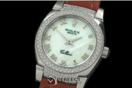 RLCM00103DL Ladies Mini Cellini SS/LE MOP White Roman Swiss Quar