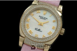 RLCM00204DL Ladies Mini Cellini YG/LE MOP Pink Roman Swiss Quart