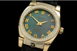 RLCM00206DL Ladies Mini Cellini YG/LE MOP Green Roman Swiss Qtz