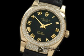 RLCM00207DL Ladies Mini Cellini YG/LE Black Roman Swiss Qtz