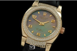 RLCM00226DL Ladies Mini Cellini YG/LE MOP Green Num Swiss Quartz