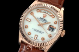RLDDR60026L DayDate Fluted M-White Diam RG/LE Asian 2836