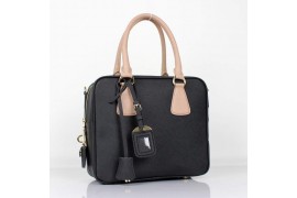 PR0757-1 BL0757 Saffiano Leather Boston Bag Black/Apricot