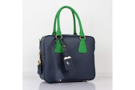 PR0757-2 BL0757 Saffiano Leather Boston Bag Blue/Green