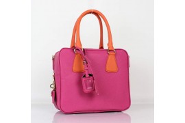 PR0757-5 BL0757 Saffiano Leather Boston Bag Peach Red/Papaya